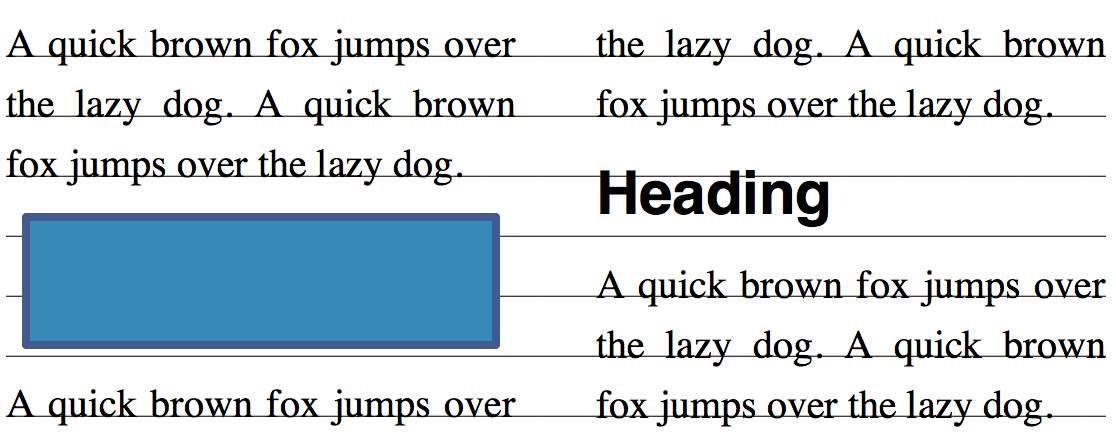 Vertical rhythm kept through pictures and different size of text in a multi-column document