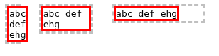 Illustrating the above example:
					a red box as wide as “abc”,
					another a little bit wider than “abc def”,
					and a third as wide as the entire string on a single line.